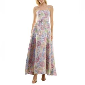 Taylor Metallic Floral Textured Belted Jacquard Evening Gown - Reemoly